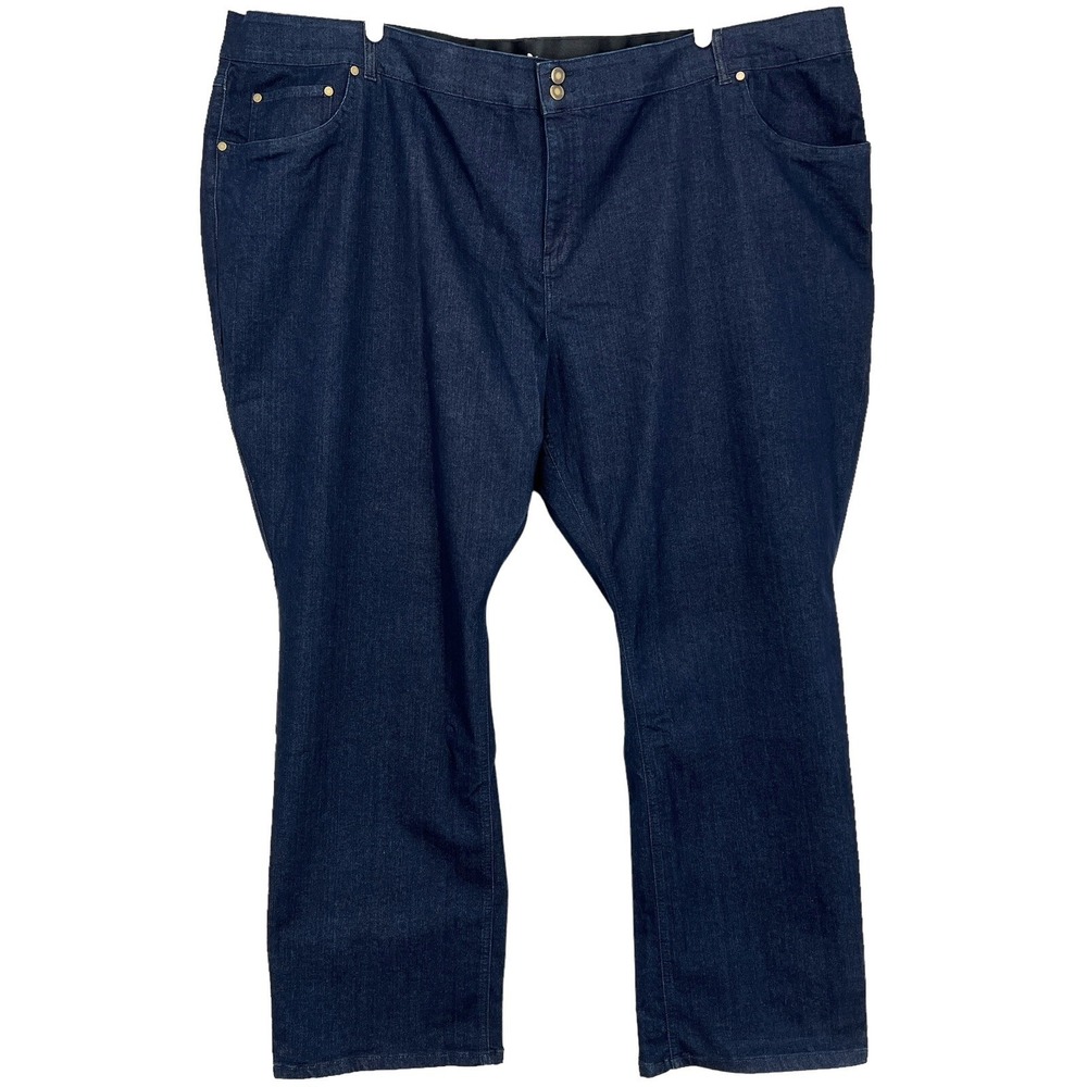 Woman Within Women's Stretch Blue Denim Jeans Plus Sz 36W Tall Straight Leg NWOT